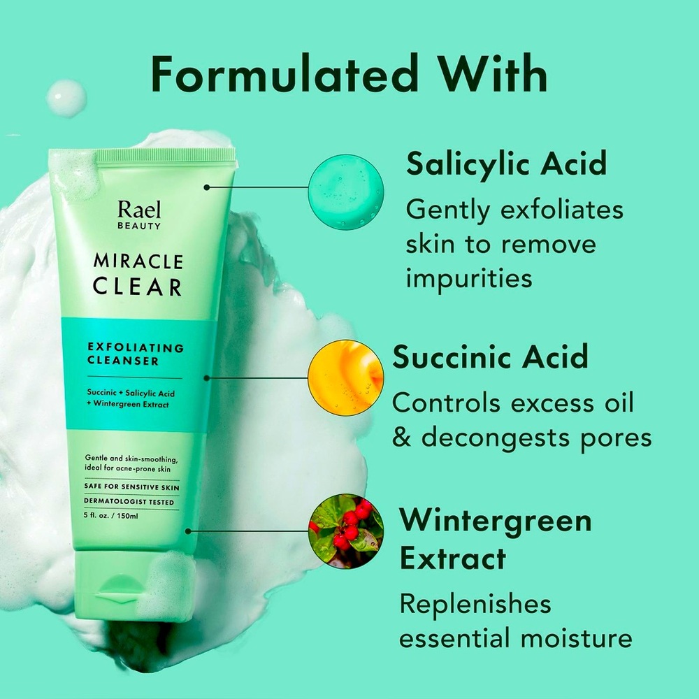 Rael Face Miracle Clear Exfoliating Cleanser  For Oily &‎ Acne Prone 1 FlOz/30ML